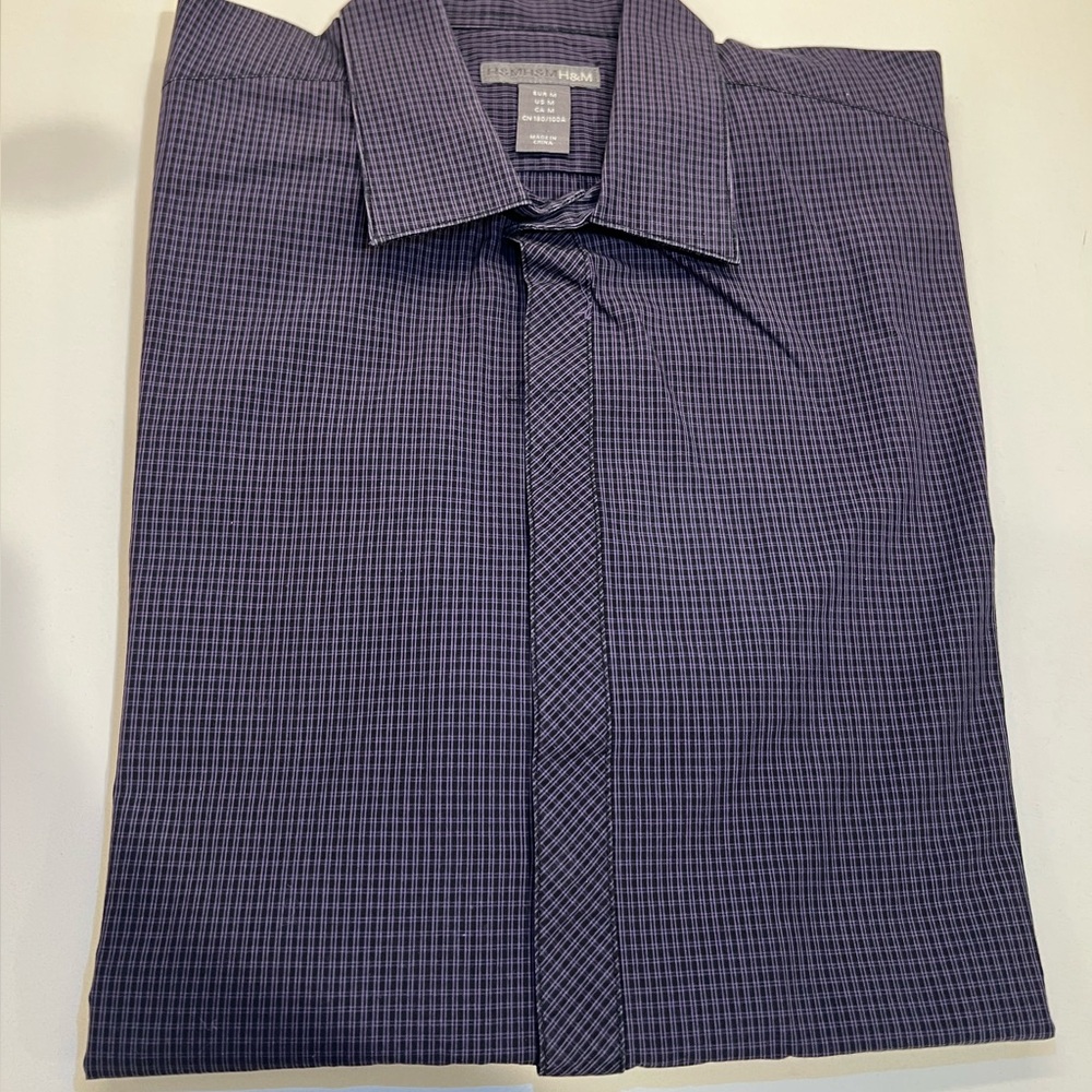 H&M Men's Plaid and Checkered button down Shirts - Green and blue size M - Picture 5 of 7